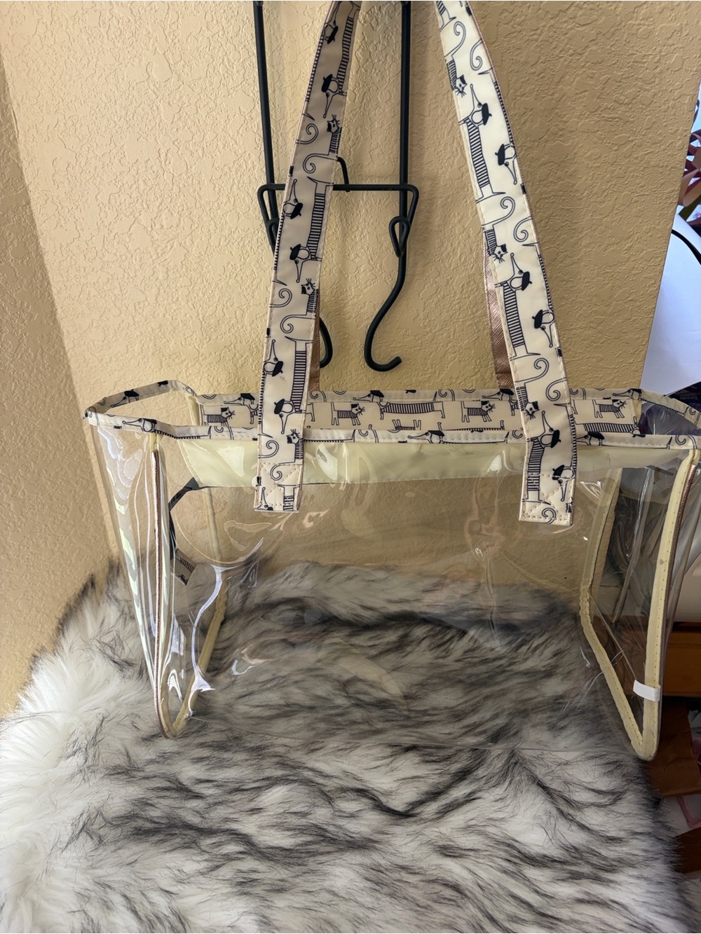 Clear Tote Bag with Cream Printed Handles
